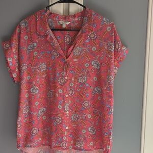 Lucky Brand Pink Floral Button Front Blouse Boho Style Size Small